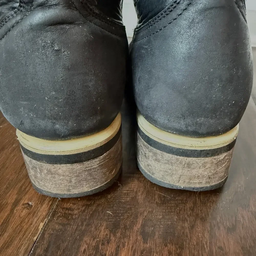 Potrero Leather Cowboy Boots Black Western Square Toe Rodeo Men's 8.5